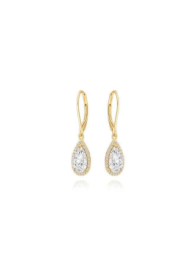 POTESSA Dangle Drop Earrings Teardrop Cubic Zirconia Crystal 18K Gold Plated Leverback Earrings for Women Wedding - Image 1